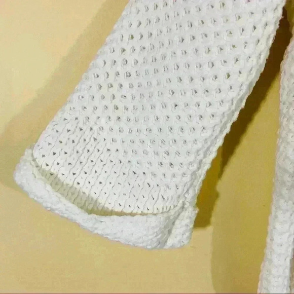 PPLA Creme Crochet 3/4 Sleeve 100% Cotton Loose Knit Cropped Sweater Size S - Picture 6 of 13